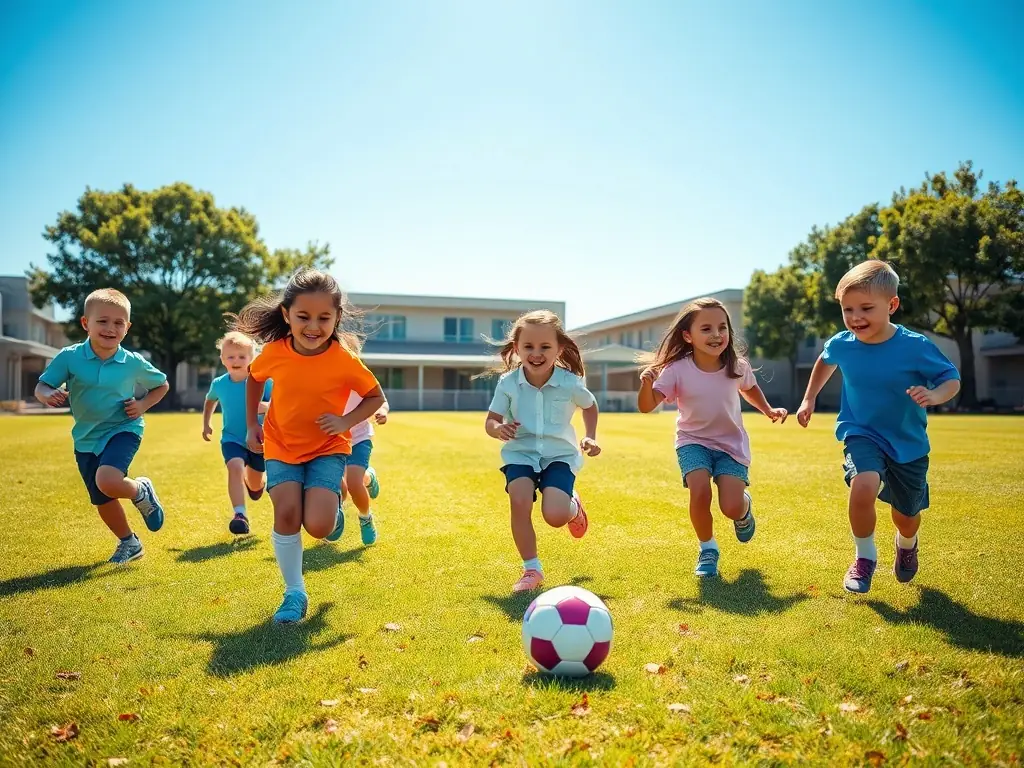 An image showing a group of children participating in a recreational activity organized by COMITÉ DES FÊTES DE CROUZIT HAUT, such as a sports day or an outdoor game, with smiles and laughter on their faces.